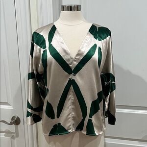 New! FIGUE Andromeda Satin Top in Diasi Green Dolman Flared Sleeves  Retail $398